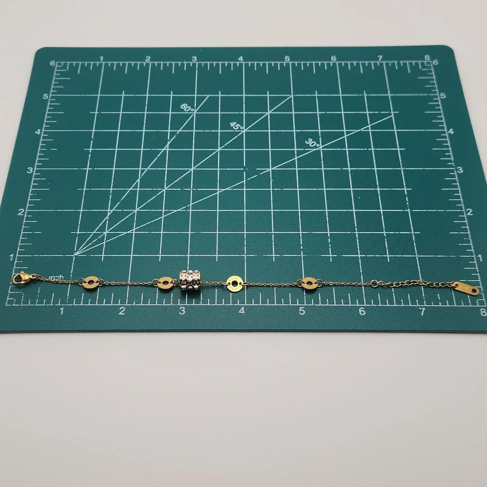 Gold Tone Roman Numeral Chain Bracelet | Zircon Accent Detail | Elegant Minimal - Picture 5 of 7